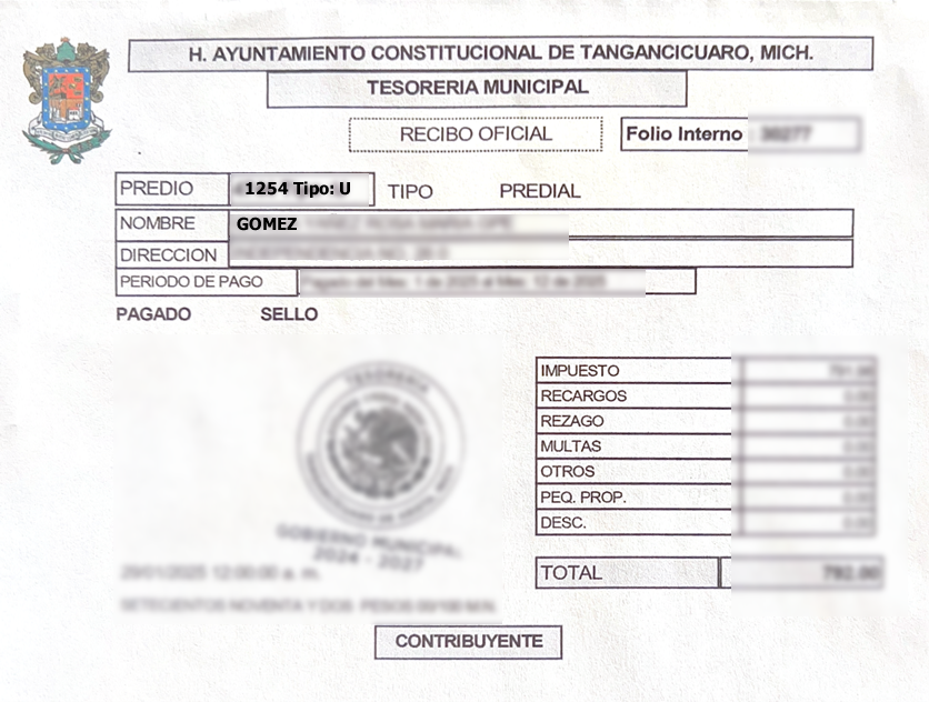 Ejemplo de recibo predial